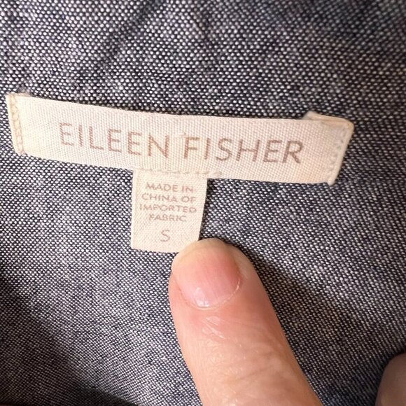 Eileen Fisher Jacket Womens Size Small Peplum Stand Collar 100% Cotton Chambray - Picture 2 of 15